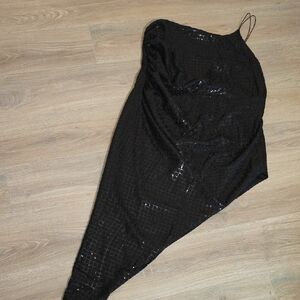 Fashion Nova Black One-Shoulder Sequin Dress